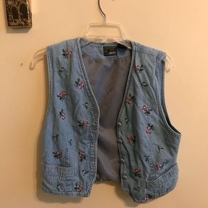 Embroidered denim vest